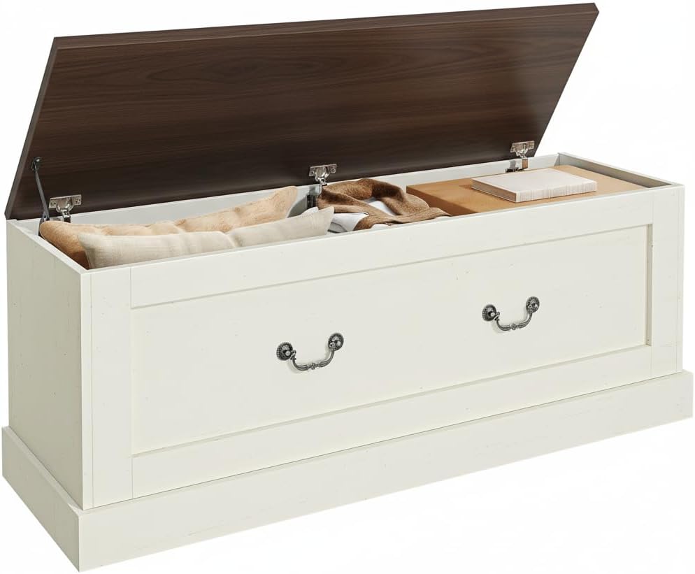 Storage Chest, 47.2" Storage Bench with 3 Safety Hinges, Entryway Bench ...