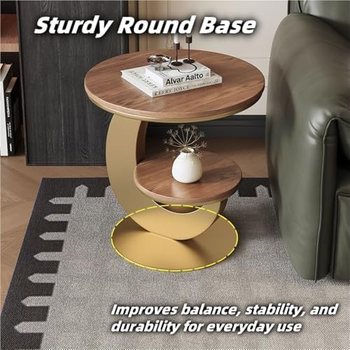 Round Sofa Side Table with 2 Storage Shelves, Vintage Wooden End Tables, Smal...