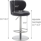 Black Titanium Stainless Steel Bar Stools,Grade Modern Leather Bar Chair with Backrest,Swivel Adjustable Height for Kitchen Counter and Dining Room (Black Leather-2pcs)