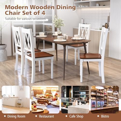 GIANTEX Dining Room Chairs Set of 2 White, Wooden Farmhouse Kitchen Chairs