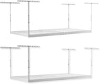 2-Pack 4 x 8 MonsterRax Overhead Garage Storage Rack, Ceiling Racks for Garage, Organization Shelving, Adjustable Hanging Shelf, White, 12"-21" Height Adjustment