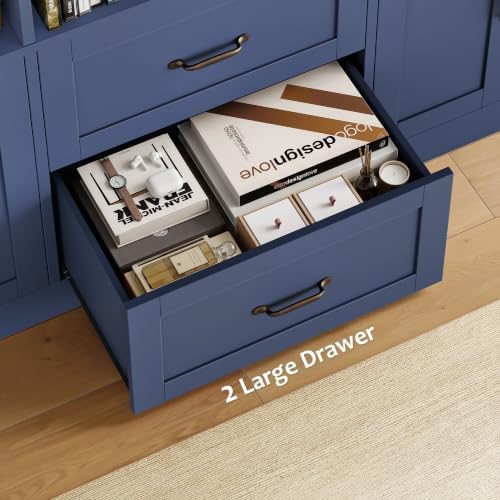 HOSTACK 71" Tall Triple Wide Bookshelf with Storage Drawers & Doors,...
