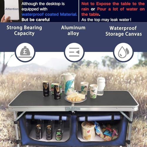 CampLand Outdoor Folding Table Aluminum Lightweight Height Adjustable with St...