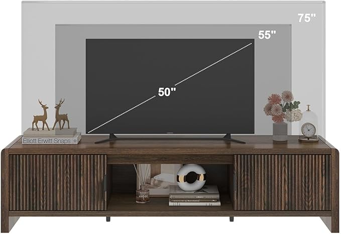 FATORRI TV Stand for 75/65/55 Inch TVs, Mid Century Modern Entertainment Cent...