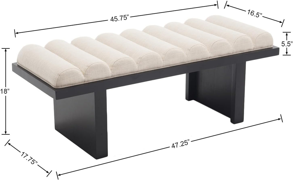 RIVOVA 47" Modern Bed Bench, Dining Bench with Black Legs, Upholstered L...