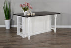 Pemberly Row 71.5" x 38" Farmhouse Wood Kitchen Island with Adjustable Shelves, Ample Storage Space, in White & Dark Brown Finish