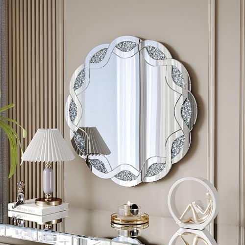 SSLine 2-Piece Set Mirrored Console Table with Wall Mirror, 55" Modern M...