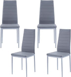 PU Dining Chairs Set of 4, Modern Kitchen & Dining Room Chairs Faux Leather Upholstered Dinner Chairs with Metal Legs for Small Space (Could Gray, Horizontal line)