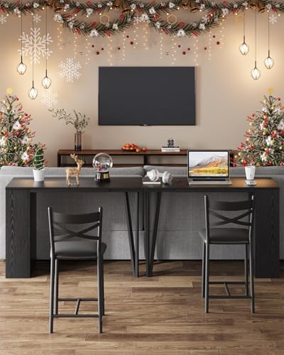 Garvee Extendable Bar Table and Chairs Set, 3 Piece Bar Table Set, Black