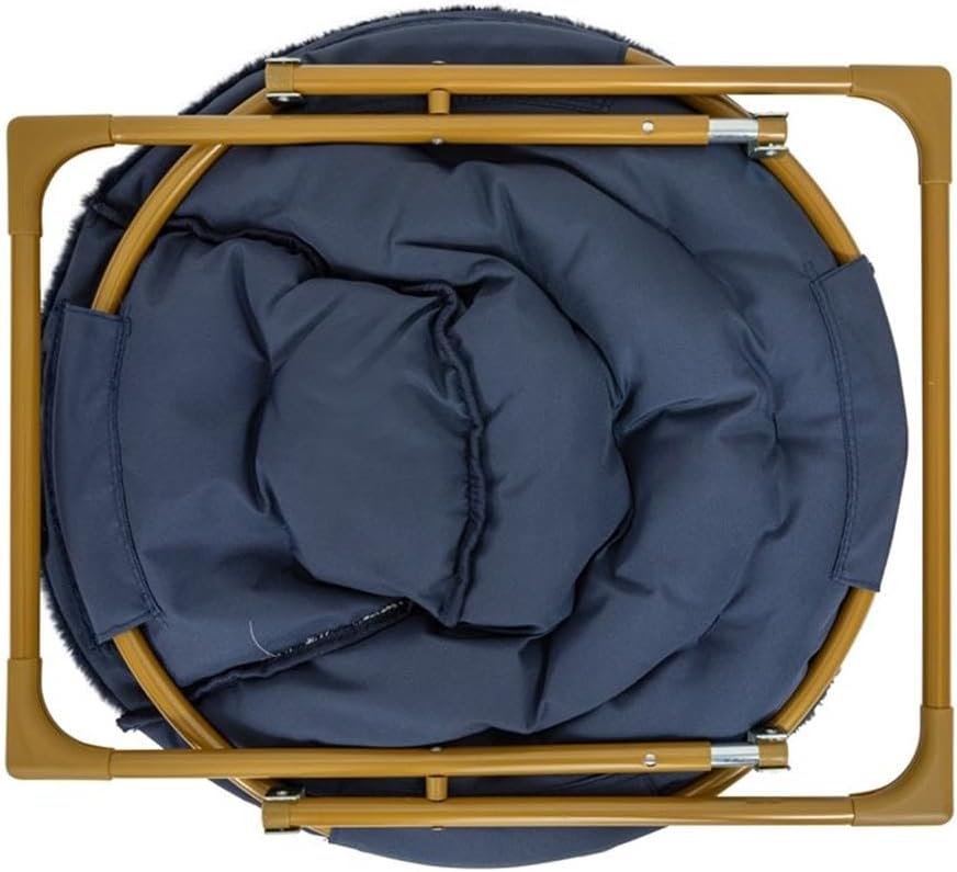 Pemberly Row Kids 23" Folding Faux Fur Saucer Chair, Navy Upholstery with Soft Gold Frame, Thick Padded Chair for Playroom, Bedroom or Living Room, 22.75" W x 12.25" D x 22" H, Child-Safe Design