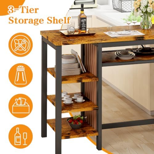 DKLGG 3-Piece Bar Table and Chairs Set, Counter Height Dining Table Set with ...