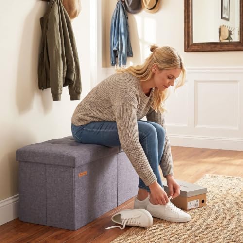 HAUSFRAU Ottoman with Storage Bench Folding Foot Rest Stool Linen Red | 31.5&...