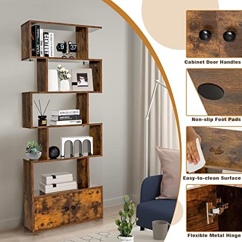GIANTEX Set of 2 6-Tier Geometric Bookcase with Cabinet, Freestanding Display...
