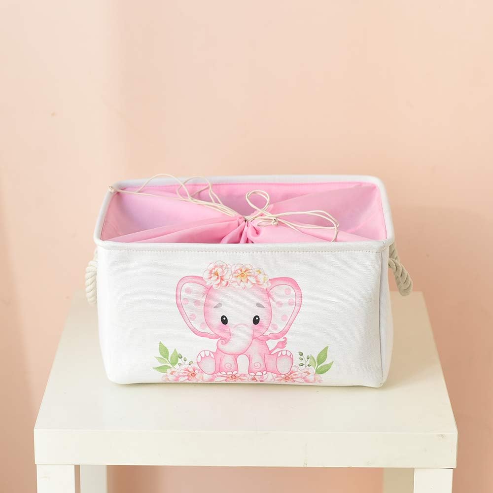 Pink Basket Elephant Storage Bins for Kids, Gift Box for Baby,Collapsible Storage Basket for Toys Clothes,Fabric Laundry Baskets for Baby/Kids/Nursery Room (Medium, Pink Elephant)