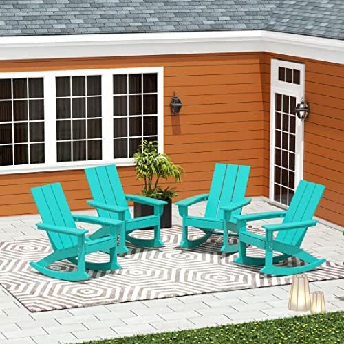 HDPE Shoreside Modern Rocking Poly Adirondack Chair (Set of 4),Turquoise