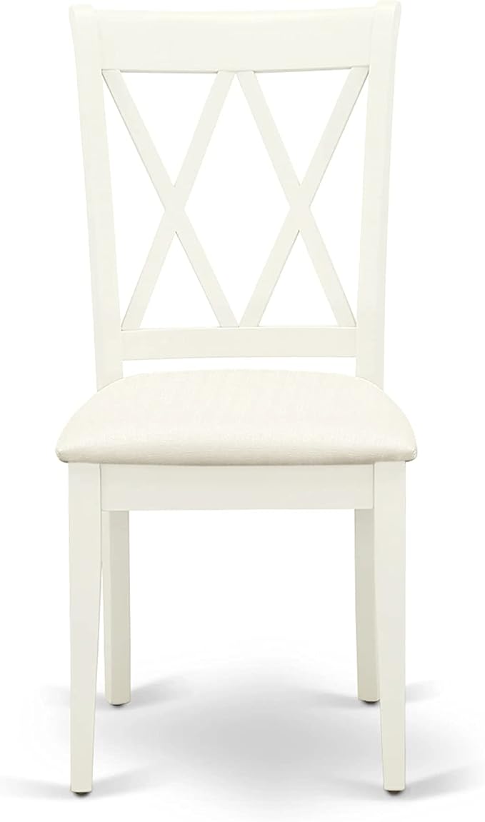 East West Furniture HBCL3-LWH-C 3 Piece Dining Table Set for Small Spaces Contains a Round Dining Room Table with Pedestal and 2 Linen Fabric Upholstered Chairs, 42x42 Inch, Linen White