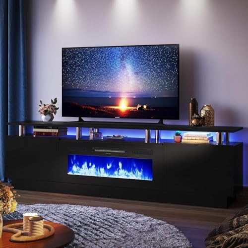 80" Fireplace TV Stand, 2-Tier LED Entertainment Center with 36" Fi...