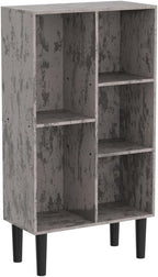 5 Cube Small Bookshelf,3 Tier Mid-Century Modern Bookcase with Legs,Wood Bookshelves Storage Organizer Shelf,Free Standing Narrow Book Shelves,Rustic Grey Corner Bookcases for Bedroom,Living Room