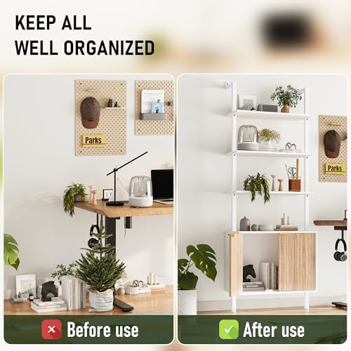 INNOD 74" Tall Bookshelf with Storage Cabinet, Modern Ladder Shelf with ...