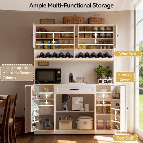 FJTJBSI 72" Tall Pantry Storage Cabinet with LED Light 55" Wide Kit...