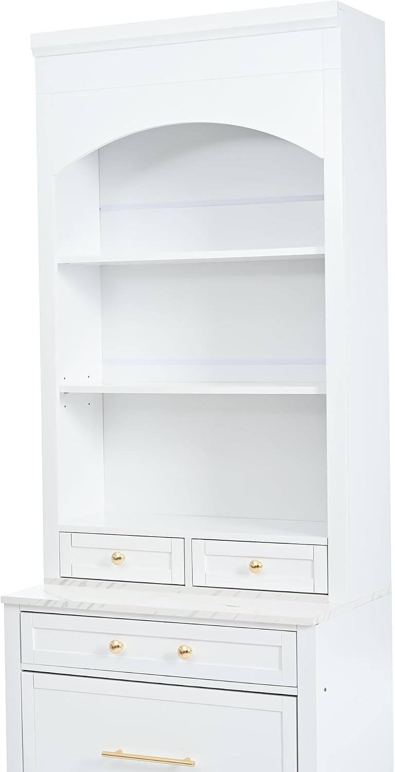 83.7" Tall Kitchen Pantry Cabinet, Freestanding Kitchen Hutch with Faux ...