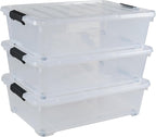 25 L Under Bed Storage Containers Plastic, 3 Packs Latch Storage Box with Wheels