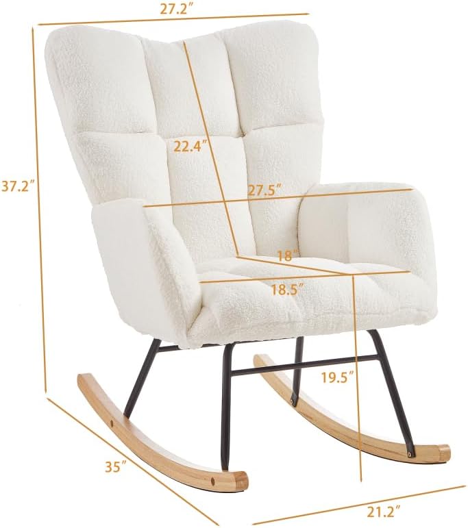 Glider Chair for Living Room Tufted Upholstered Teddy Fabric Rocking Chair wi...
