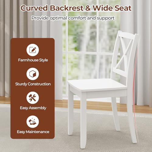 GIANTEX Wood Dining Chairs Set of 4 White, Armless Kitchen Chair w/Rubber Woo...