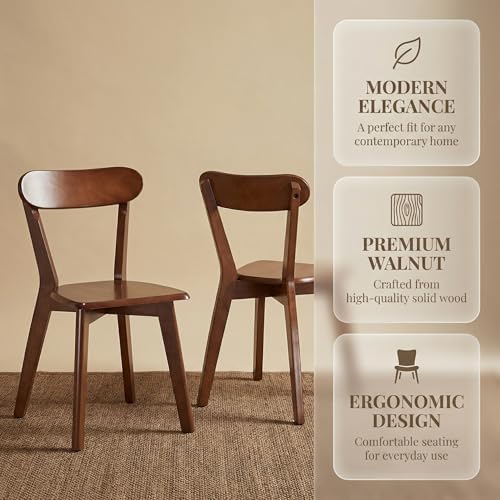 HNY Farmhouse Solid Wood Dining Chairs Set of 4, Mid Century Modern Armless K...