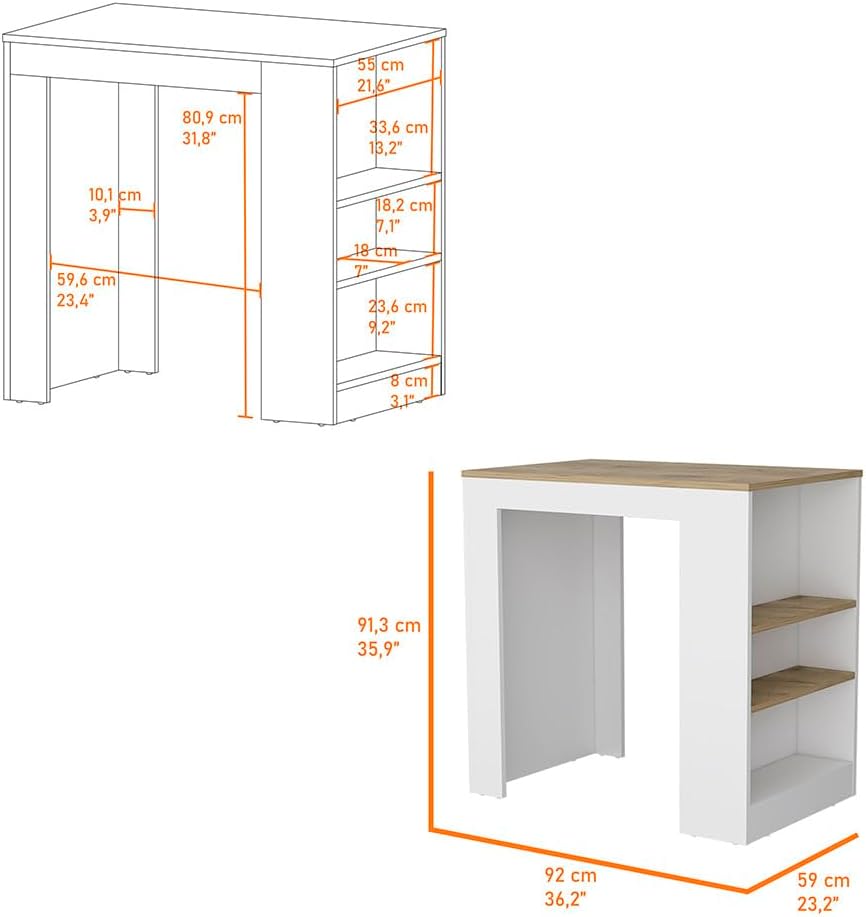 Kitchen Island with 3-Side Shelf and Counter Height Table Top | 3-side shelf ...