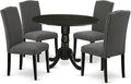 East West Furniture DLEN5-BLK-20 5 Piece Dining Set Includes a Round Dining Room Table with Dropleaf and 4 Dark Gotham Linen Fabric Upholstered Parson Chairs, 42x42 Inch, Black