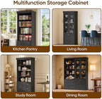 Vyre 71" Tall Farmhouse Kitchen Pantry, Set of 3 Large Storage Cabinets with 3 Drawers, Adjustable Shelves, Wood Versatile Hutch Cabinet for Living Room, Dining Room, Black