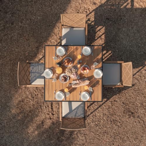 5 PCS Acacia Wood Patio Dining Set, Yellow & White
