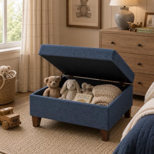 HomePop Harper Luxury 28" Storage Ottoman - Blue Woven Fabric