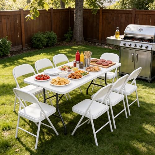 Folding Table 2 Pack, 6 FT Foldable Plastic Table with Carrying Handle, Heavy...