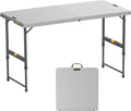 FanttikOutdoor 4ft Portable Folding Table, One-Handed Height Adjustment, 4 Heights, Gravity Lock, Carry Handle, Indoor Outdoor Heavy Duty Fold-in-Half Utility Table, Party, 1 Pack, Grey Zeta X4 Pro