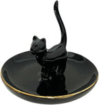 ROSA&ROSE Cat Ring Holder Trinket Tray Ceramic Jewelry Dish Porcelain Ring Organizer–Gift for Women,Girlfriend,Wife,Birthday or Anniversary (Black)