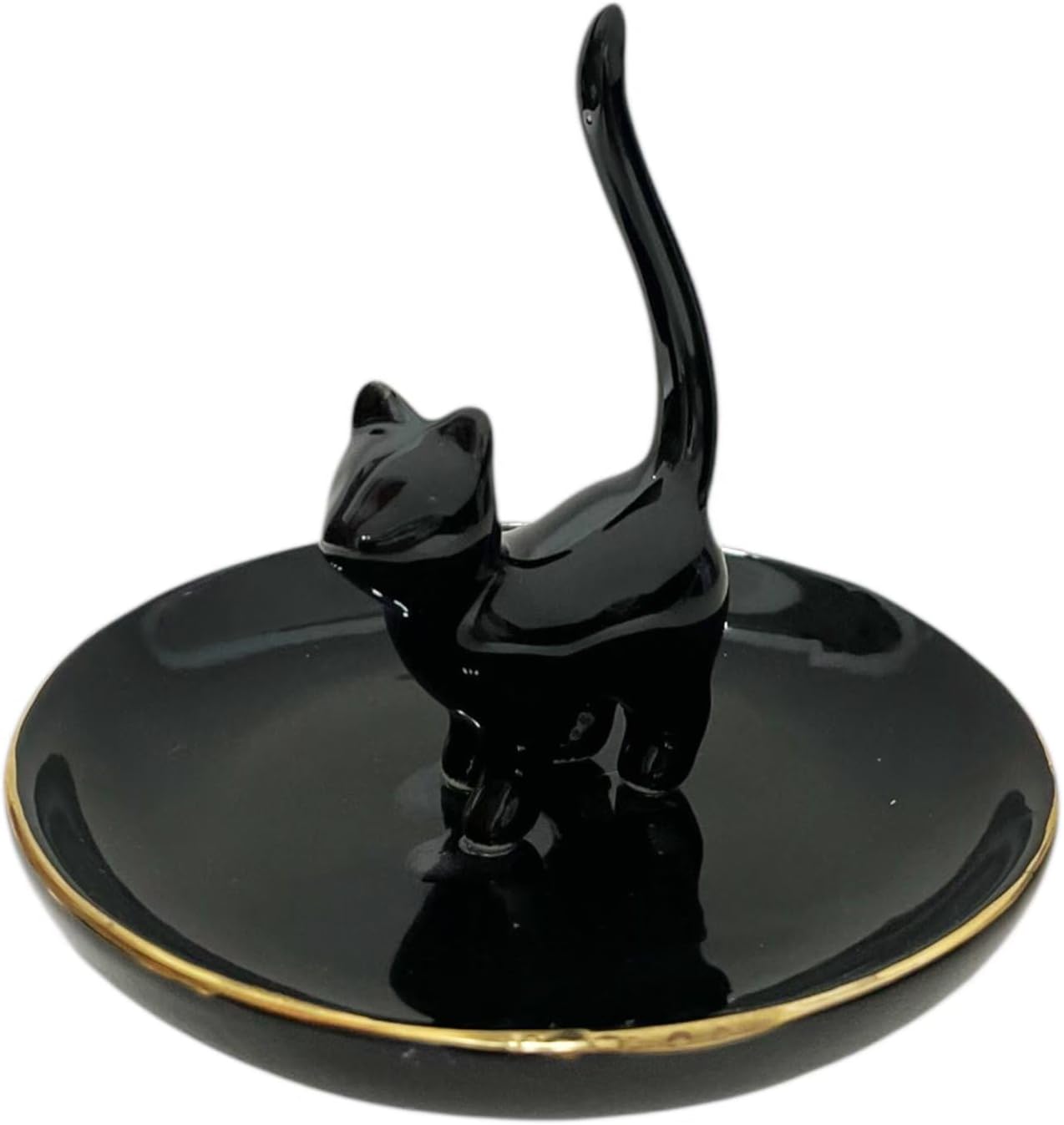 ROSA&ROSE Cat Ring Holder Trinket Tray Ceramic Jewelry Dish Porcelain Ring Organizer–Gift for Women,Girlfriend,Wife,Birthday or Anniversary (Black)