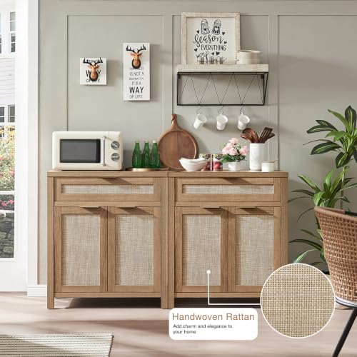 HOKYHOKY 30" Rattan Sideboard Buffet Cabinet, Boho Storage Cabinet