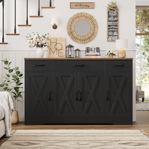 HOSTACK Kitchen Buffet Sideboard Storage Cabinet, Coffee Bar Cabinet, Black