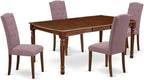 East West Furniture DOCE5-MAH-10 5 Piece Kitchen Table Set for 4 Includes a Rectangle Dining Room Table with Butterfly Leaf and 4 Dahlia Linen Fabric Parsons Chairs, 42x78 Inch, Mahogany