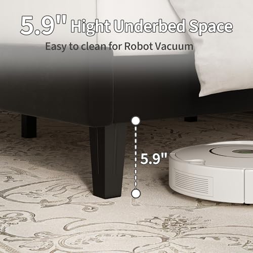 GarveeHome King Size Velvet Upholstered Platform Bed Frame, Black