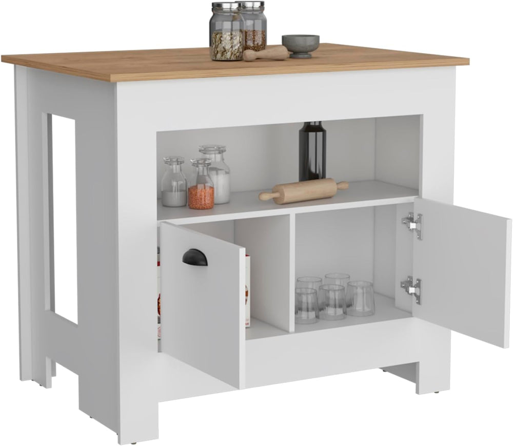 Kitchen Island Two Door Cabinet and Shelf in Multicolor | Includes two cabine...
