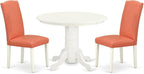 East West Furniture SHEN3-LWH-78 3 Piece Dining Table Set Contains a Round Kitchen Table with Pedestal and 2 Pink Flamingo Faux Leather Upholstered Chairs, 42x42 Inch, Linen White