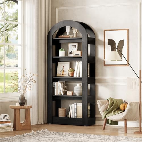 LITTLE TREE 5-Tier Bookshelf, Arch-Shaped Racks, Tall Standing Wooden Bookcas...