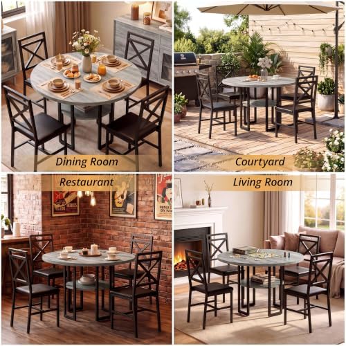 IRONCK Dining Table Set for 4, 47.2 inch Round Kitchen Table and 4 Chairs