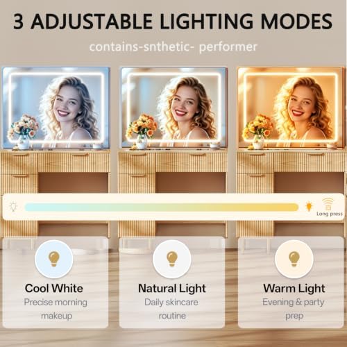 Chrangmay Modern Vanity Desk with 31.5" Mirror and Lights,Makeup Vanity ...