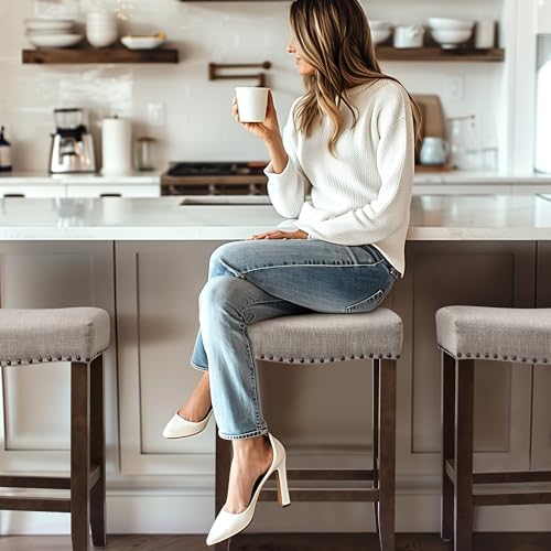 CHUN YI Bar Stools Set of 2, 24 Inch Counter Height Saddle Stools with Nailhe...