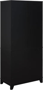 Manhattan Comfort Sheridan Modern Cane Bookcase with Adjustable Open Shelves, Soft Close Doors, and Concealed Compartments, Versatile 3 Tier Bookshelf Storage for Home and Office, Set of 1, Black