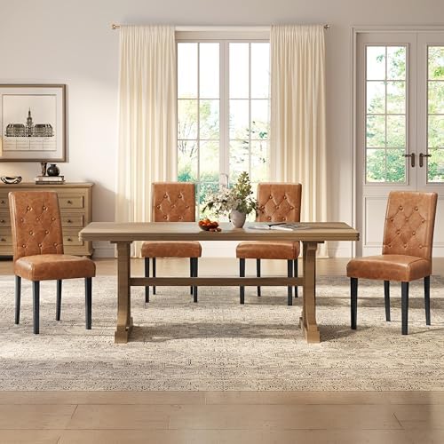 Yaheetech Dining Chairs Set of 6 Button Tufted Kitchen Chairs Retro Brown